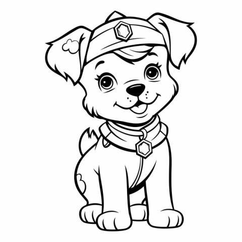 Black and White Cartoon Illustration of Cute Puppy Dog for Color