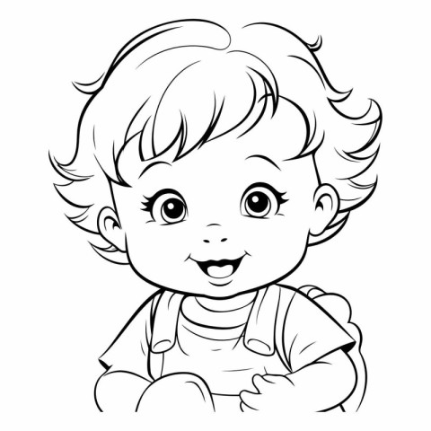 Black and White Cartoon Illustration of Cute Baby Boy Character