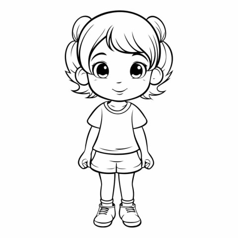 Cute little girl for coloring book. Cartoon style.