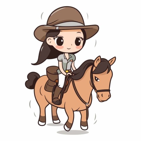 cowboy girl riding a horse on a white background