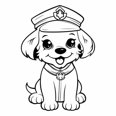 Illustration of a Cute Puppy Police Dog Coloring Book