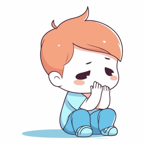 Illustration of a Little Boy Crying and Wearing Blue Shirt