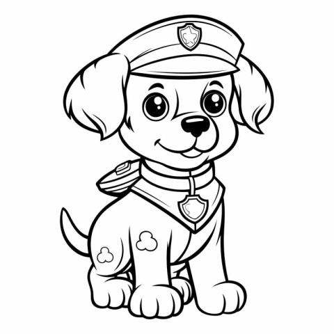 Black and White Cartoon Illustration of Cute Puppy Police Dog Co