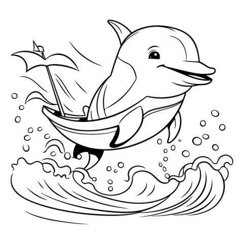 Coloring book for children: Dolphin jumping out of the water.