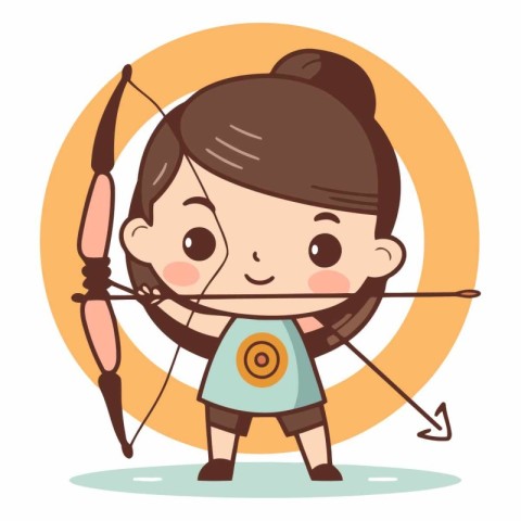 Cute little girl holding bow and arrow. Vector cartoon illustrat