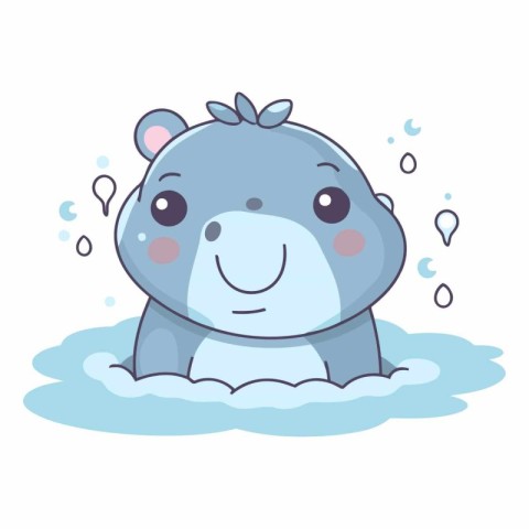 Cute hippo in the water of a cartoon character.