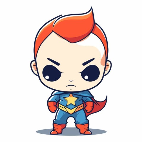 Superhero boy isolated on white background. Cute cartoon vector