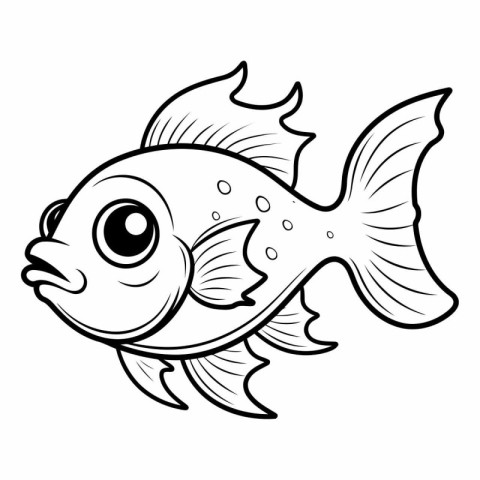 Black and White Cartoon Illustration of Cute Fish Animal Charact