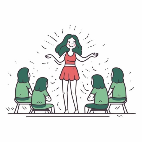 Illustration of a female teacher giving a presentation to her st