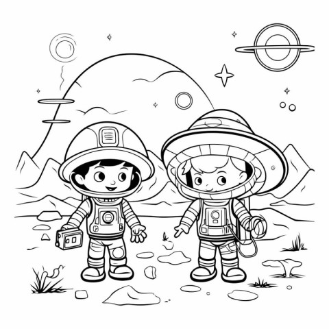 Coloring Page Outline Of Kids Astronaut Fantasy Vector Illustrat