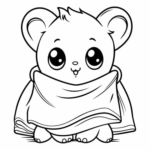 Black and White Cartoon Illustration of Cute Little Bear Animal