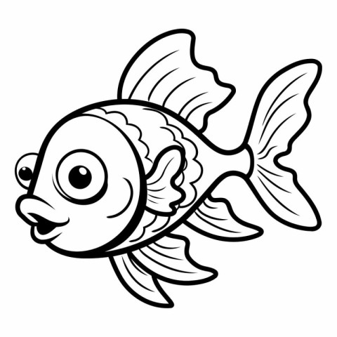 Black and White Cartoon Illustration of Cute Fish Animal Charact