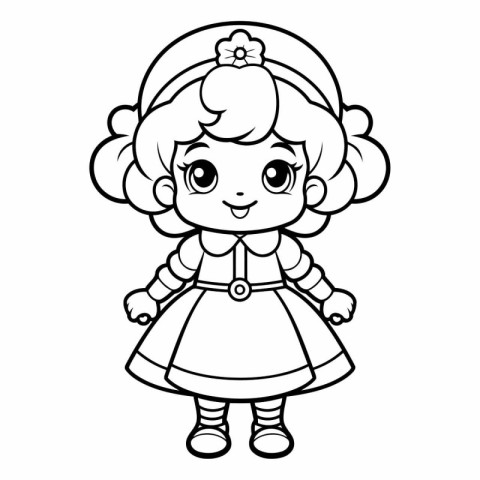 Coloring book for children: Cute cartoon girl in a dress