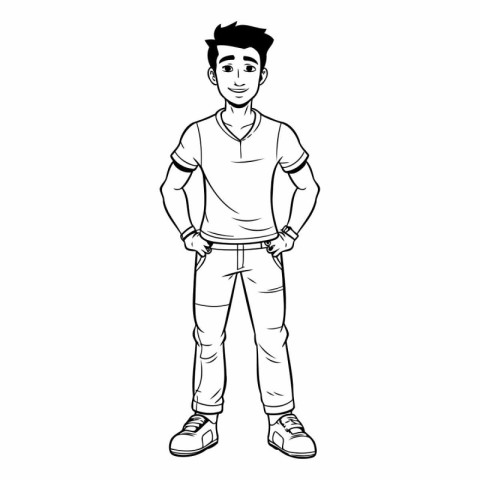 young man standing icon over white background. black and white d