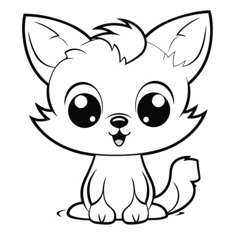 Cute Cartoon Fox - Black and White Vector Illustration. Isolated