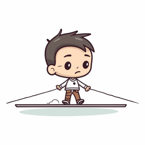 Boy playing on seesaw - Cute cartoon boy playing on seesaw