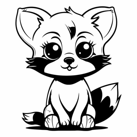 Cute Cartoon Fox - Black and White Vector Illustration. Isolated