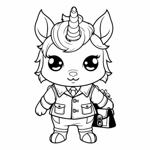 Coloring book for children: Unicorn with a bag in his hand