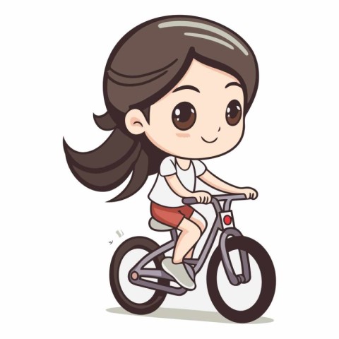 Girl riding a bicycle isolated on white background. Cute cartoon