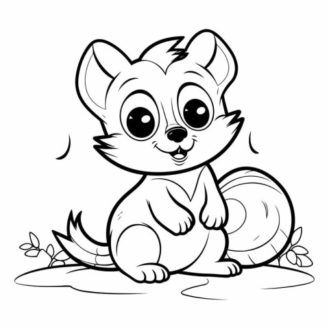 Vector illustration of a cute cartoon squirrel sitting. Coloring