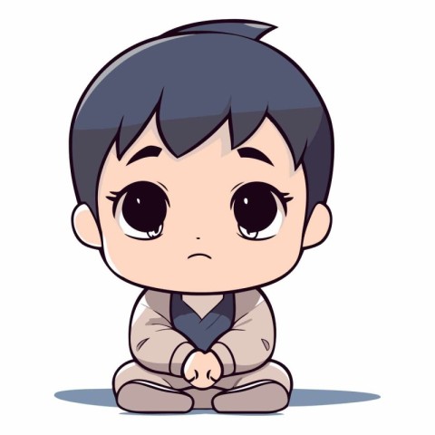 Cute little boy sitting with sad expression design.