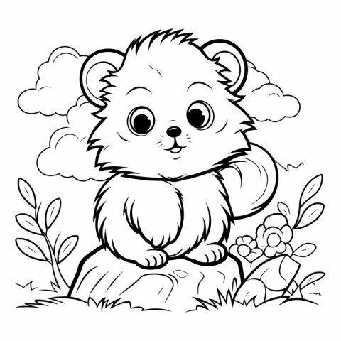 Black and White Cartoon Illustration of Cute Hamster Animal Char