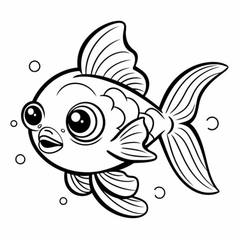 Black and White Cartoon Illustration of Cute Fish Animal Charact