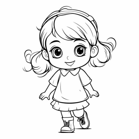 Cute little girl cartoon character for coloring book.