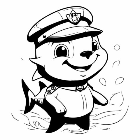 Black and White Cartoon Illustration of Cute Baby Police Officer