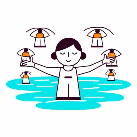 Vector illustration of a woman who washes her hands in the pool