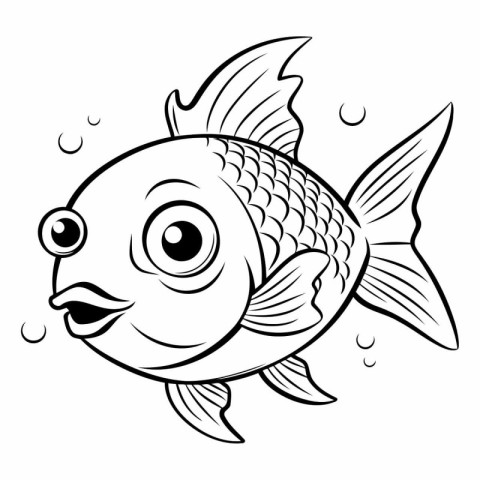 Black and White Cartoon Illustration of Cute Fish Animal Charact