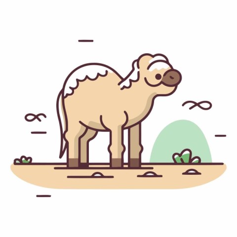 Cute camel standing on the ground in flat style