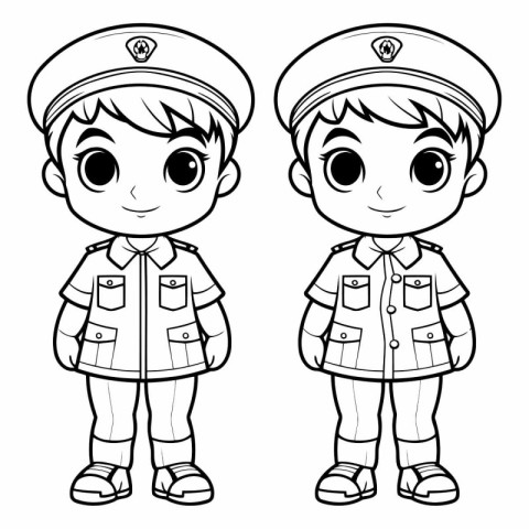 Boy and girl in uniform. Coloring book.