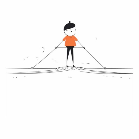 Vector illustration of a young man walking on the road. Hand dra