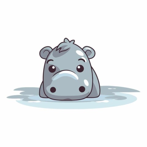 Cartoon hippo in water isolated on white background.