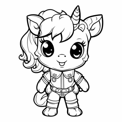 Coloring Page Outline Of Cartoon Unicorn Fantasy Character.