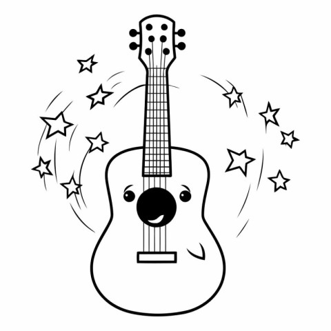 guitar music instrument with stars cartoon vector illustration g