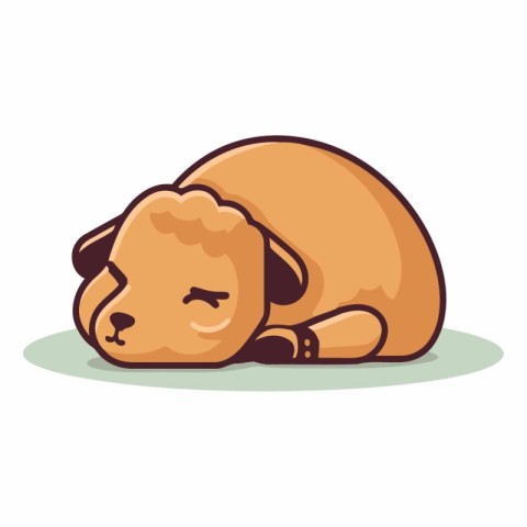 Cute dog sleeping on white background in cartoon style.