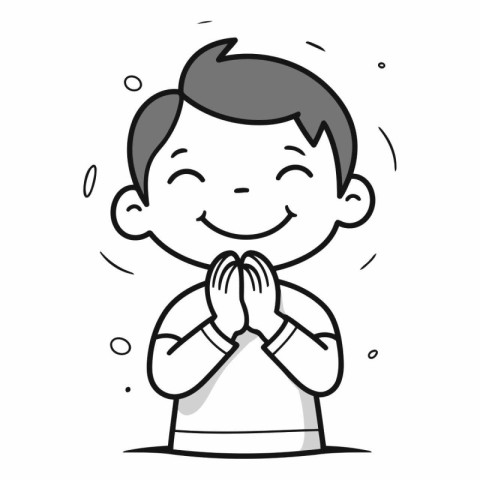 Illustration of a Kid Praying - Black and White Cartoon Style