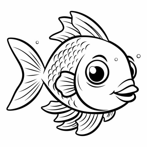 Black and White Cartoon Illustration of Cute Fish Animal Charact