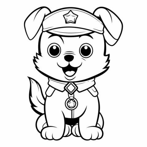 Black and White Cartoon Illustration of Cute Puppy Police Dog Co