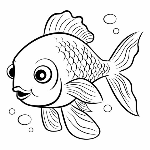 Black and White Cartoon Fish Vector Illustration. Coloring Book