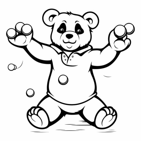 Teddy Bear Juggling - Black and White Cartoon Illustration.