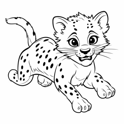 Cheetah - Black and White Cartoon Illustration. Coloring Book