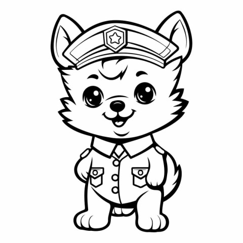 Black and White Cartoon Illustration of Cute Puppy Police Dog Ma