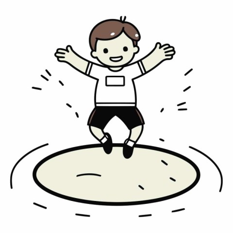 Illustration of a little boy jumping on the sand