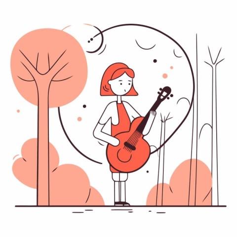 Vector illustration of a girl playing the guitar in the park. Li