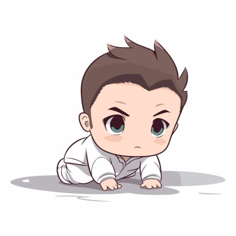 Cute little baby boy crawling on the floor.