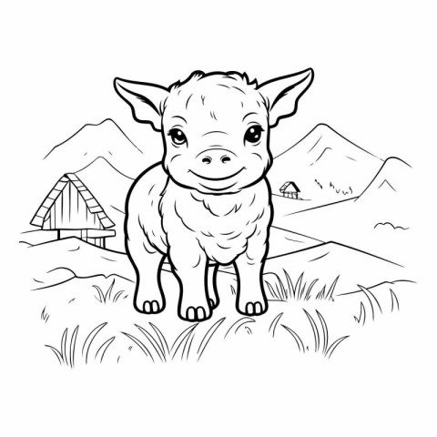 Cute pig on the meadow for coloring book