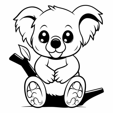 Black and White Cartoon Illustration of Cute Koala Animal Charac